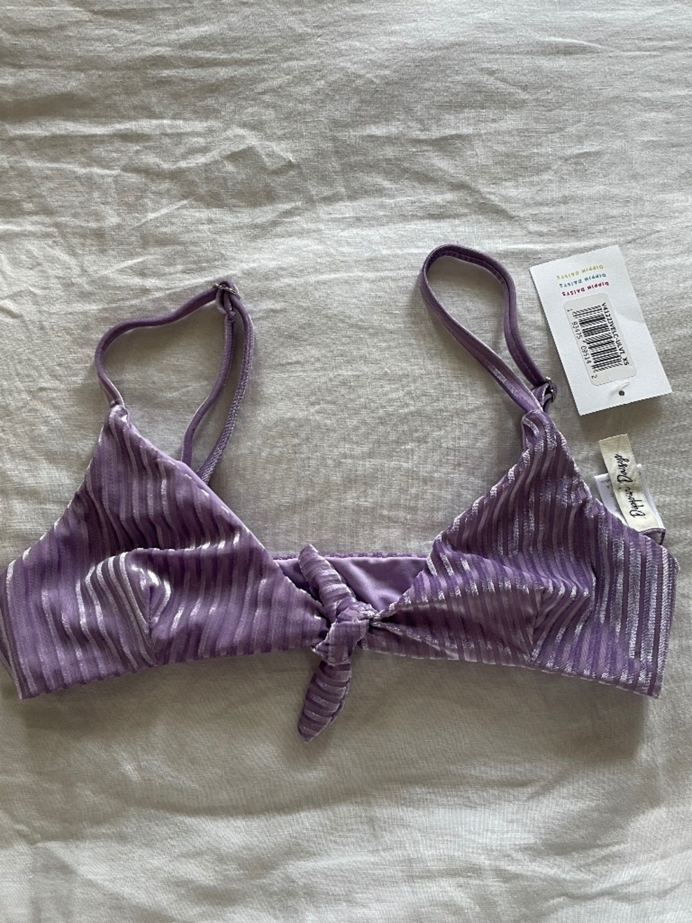 NWT Dippin Daisys bikini top front tie velour striped size XS